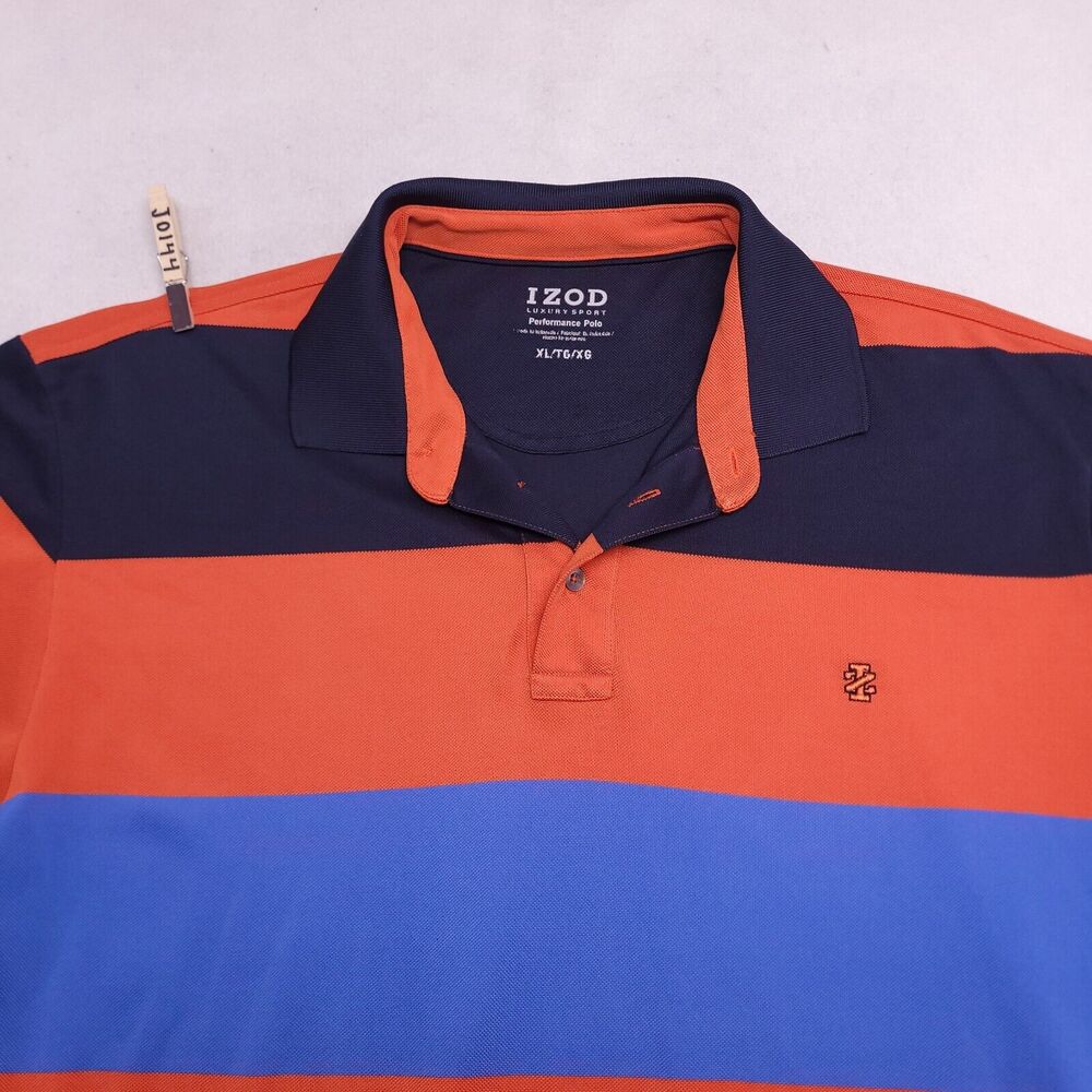 IZOD Short Sleeve Pullover Polo Shirt Adult Mens Size XL Orange Blue Black